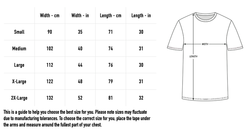 Size chart for Tie Dye Tee - Red