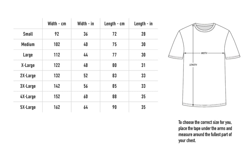 Size chart for US Tour Tee - Black