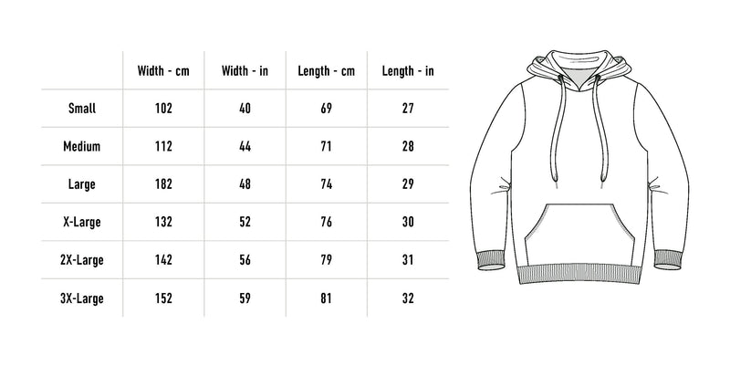 Size chart for Logo Hoodie - Black