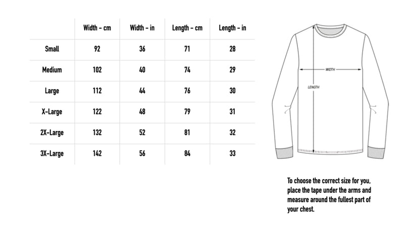 Size chart for Axe Longsleeve - Black